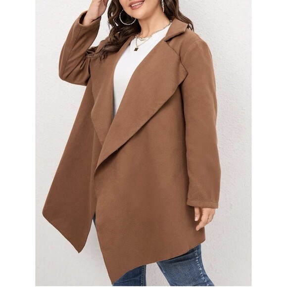 Womens Jackets Lapel Neck Overcoat Plus Size Jackets Coffee Brown Size Large - Picture 1 of 4